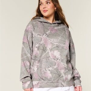 Hollister Women's Oversized Hoodie - Pink and Gray Camouflage